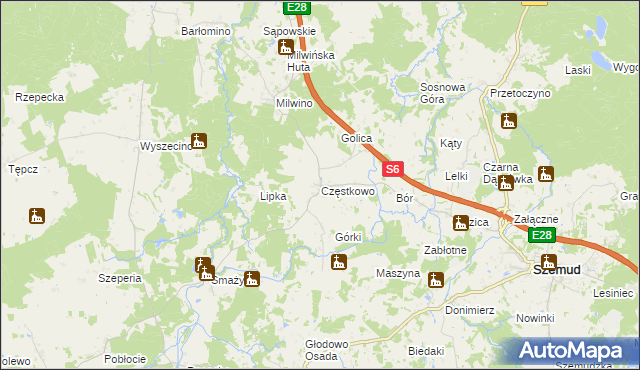 mapa Częstkowo gmina Szemud, Częstkowo gmina Szemud na mapie Targeo