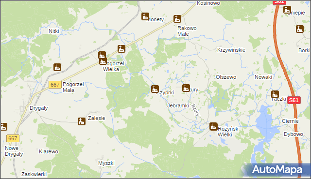 mapa Czyprki gmina Prostki, Czyprki gmina Prostki na mapie Targeo