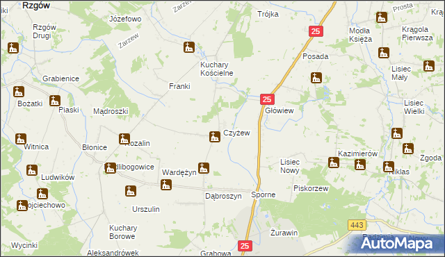 mapa Czyżew gmina Rychwał, Czyżew gmina Rychwał na mapie Targeo