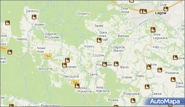 mapa Czyżów gmina Łagów, Czyżów gmina Łagów na mapie Targeo