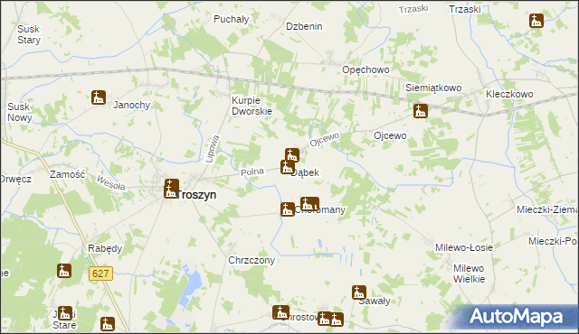 mapa Dąbek gmina Troszyn, Dąbek gmina Troszyn na mapie Targeo