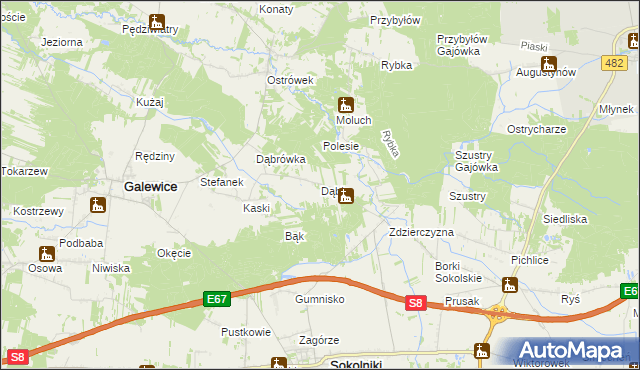 mapa Dąbie gmina Galewice, Dąbie gmina Galewice na mapie Targeo