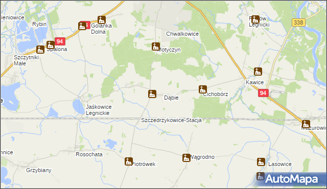 mapa Dąbie gmina Prochowice, Dąbie gmina Prochowice na mapie Targeo