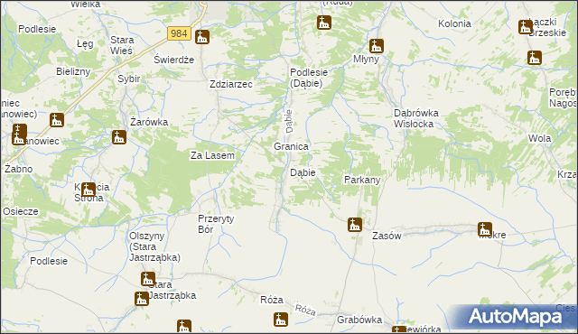 mapa Dąbie gmina Radomyśl Wielki, Dąbie gmina Radomyśl Wielki na mapie Targeo