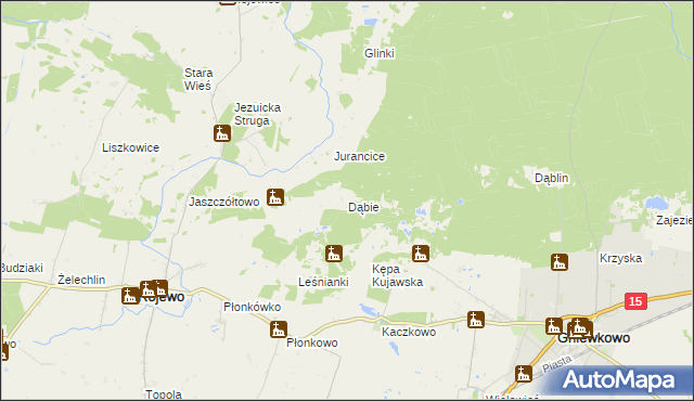 mapa Dąbie gmina Rojewo, Dąbie gmina Rojewo na mapie Targeo