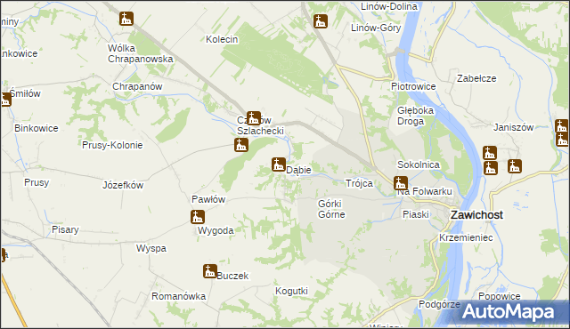 mapa Dąbie gmina Zawichost, Dąbie gmina Zawichost na mapie Targeo