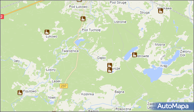 mapa Dąbki gmina Czersk, Dąbki gmina Czersk na mapie Targeo