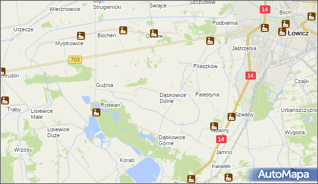 mapa Dąbkowice Dolne, Dąbkowice Dolne na mapie Targeo