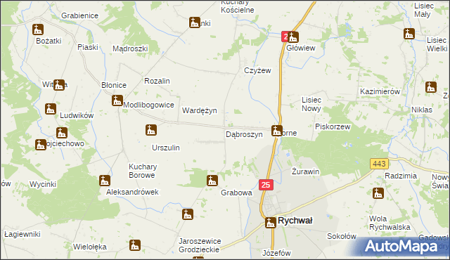 mapa Dąbroszyn gmina Rychwał, Dąbroszyn gmina Rychwał na mapie Targeo