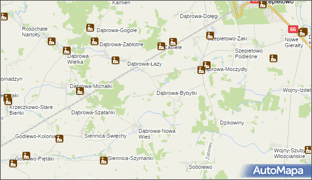 mapa Dąbrowa-Bybytki, Dąbrowa-Bybytki na mapie Targeo