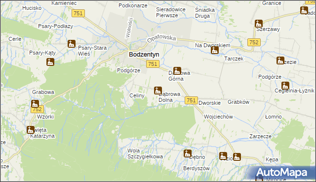 mapa Dąbrowa Dolna gmina Bodzentyn, Dąbrowa Dolna gmina Bodzentyn na mapie Targeo