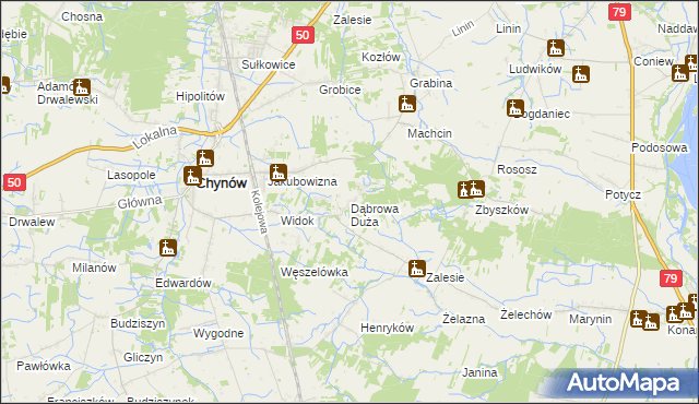 mapa Dąbrowa Duża gmina Chynów, Dąbrowa Duża gmina Chynów na mapie Targeo