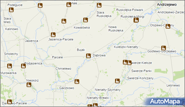 mapa Dąbrowa gmina Andrzejewo, Dąbrowa gmina Andrzejewo na mapie Targeo