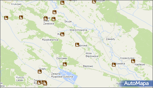 mapa Dąbrowa gmina Baranowo, Dąbrowa gmina Baranowo na mapie Targeo