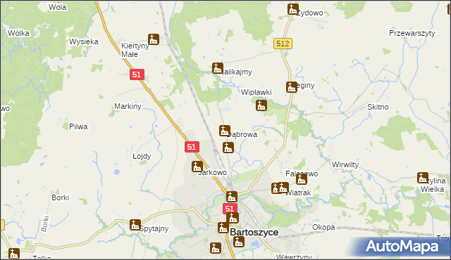 mapa Dąbrowa gmina Bartoszyce, Dąbrowa gmina Bartoszyce na mapie Targeo