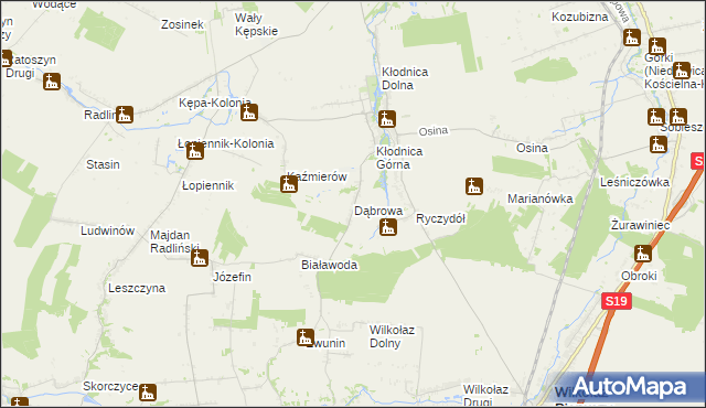 mapa Dąbrowa gmina Borzechów, Dąbrowa gmina Borzechów na mapie Targeo