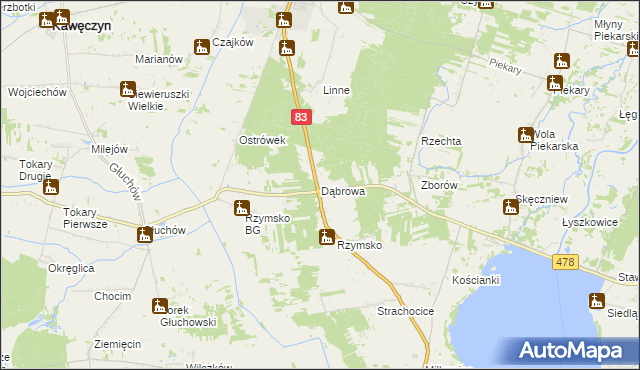 mapa Dąbrowa gmina Dobra, Dąbrowa gmina Dobra na mapie Targeo
