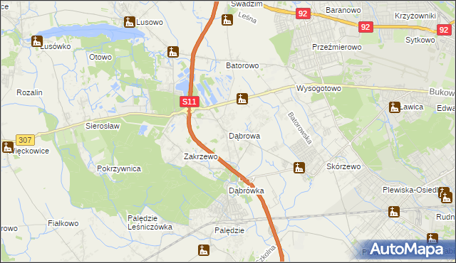 mapa Dąbrowa gmina Dopiewo, Dąbrowa gmina Dopiewo na mapie Targeo