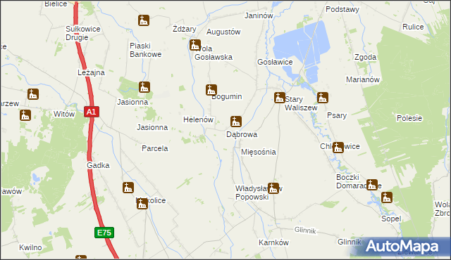 mapa Dąbrowa gmina Głowno, Dąbrowa gmina Głowno na mapie Targeo