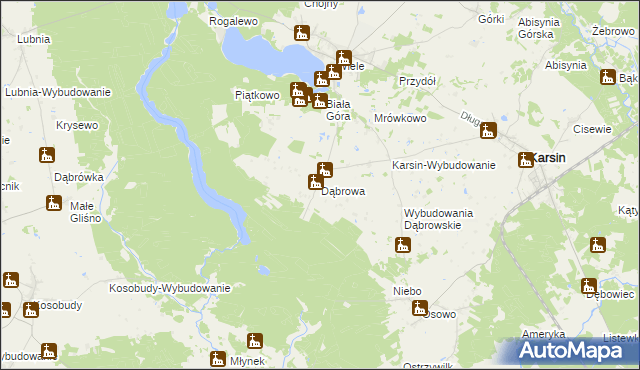 mapa Dąbrowa gmina Karsin, Dąbrowa gmina Karsin na mapie Targeo