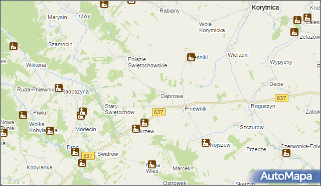 mapa Dąbrowa gmina Korytnica, Dąbrowa gmina Korytnica na mapie Targeo