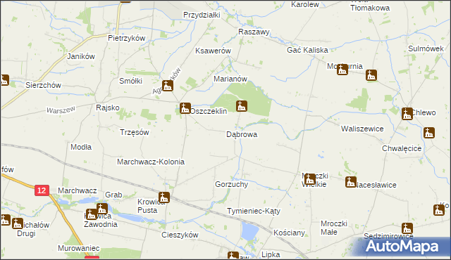 mapa Dąbrowa gmina Koźminek, Dąbrowa gmina Koźminek na mapie Targeo