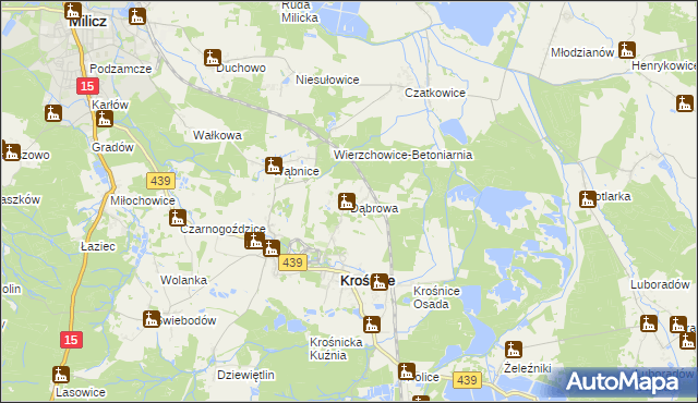 mapa Dąbrowa gmina Krośnice, Dąbrowa gmina Krośnice na mapie Targeo