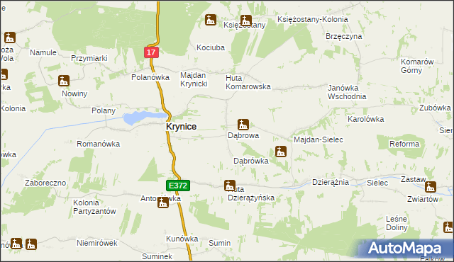 mapa Dąbrowa gmina Krynice, Dąbrowa gmina Krynice na mapie Targeo