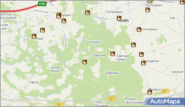 mapa Dąbrowa gmina Kuślin, Dąbrowa gmina Kuślin na mapie Targeo