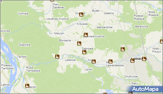 mapa Dąbrowa gmina Łaskarzew, Dąbrowa gmina Łaskarzew na mapie Targeo