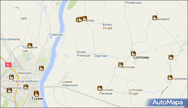 mapa Dąbrowa gmina Lichnowy, Dąbrowa gmina Lichnowy na mapie Targeo