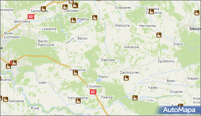 mapa Dąbrowa gmina Łochów, Dąbrowa gmina Łochów na mapie Targeo