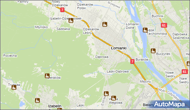 mapa Dąbrowa gmina Łomianki, Dąbrowa gmina Łomianki na mapie Targeo
