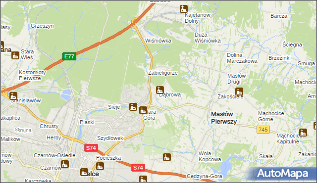 mapa Dąbrowa gmina Masłów, Dąbrowa gmina Masłów na mapie Targeo