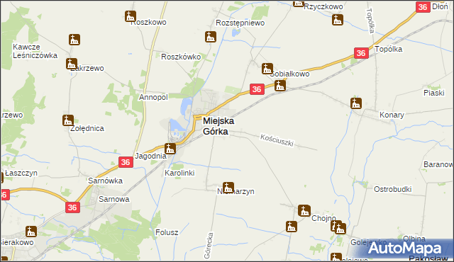 mapa Dąbrowa gmina Miejska Górka, Dąbrowa gmina Miejska Górka na mapie Targeo