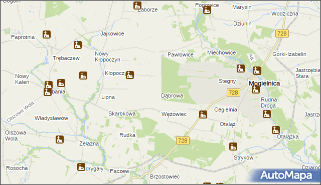 mapa Dąbrowa gmina Mogielnica, Dąbrowa gmina Mogielnica na mapie Targeo