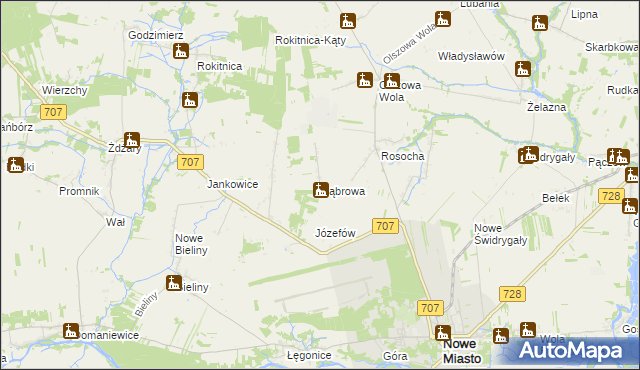 mapa Dąbrowa gmina Nowe Miasto nad Pilicą, Dąbrowa gmina Nowe Miasto nad Pilicą na mapie Targeo