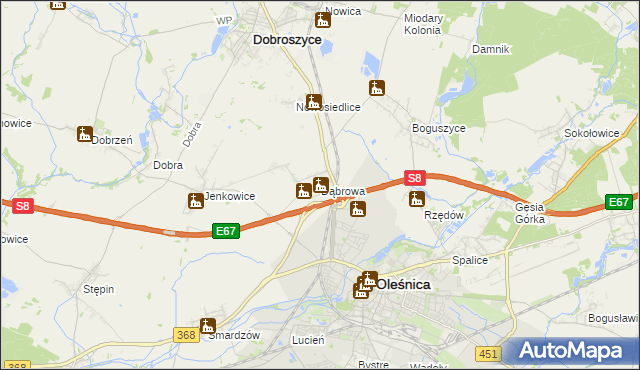 mapa Dąbrowa gmina Oleśnica, Dąbrowa gmina Oleśnica na mapie Targeo