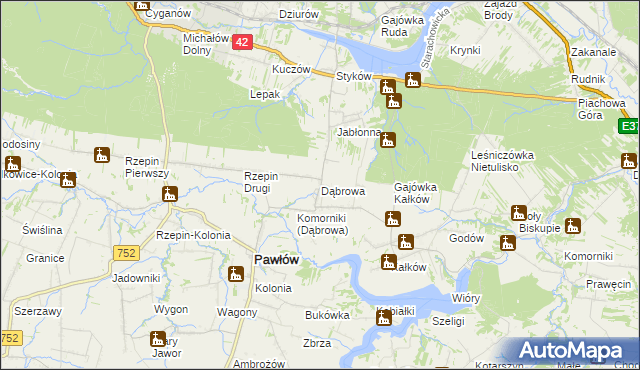 mapa Dąbrowa gmina Pawłów, Dąbrowa gmina Pawłów na mapie Targeo