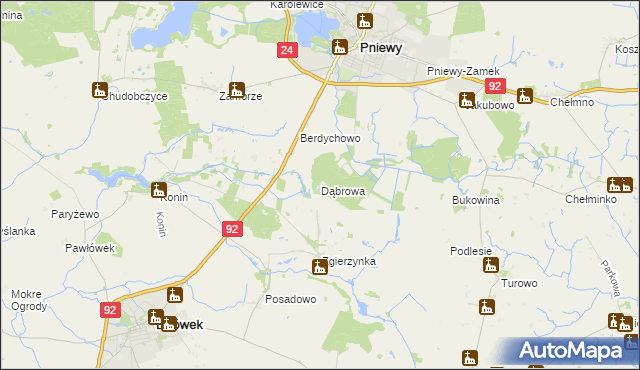 mapa Dąbrowa gmina Pniewy, Dąbrowa gmina Pniewy na mapie Targeo