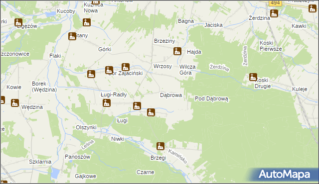 mapa Dąbrowa gmina Przystajń, Dąbrowa gmina Przystajń na mapie Targeo
