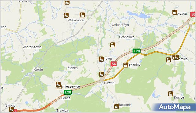 mapa Dąbrowa gmina Sianów, Dąbrowa gmina Sianów na mapie Targeo