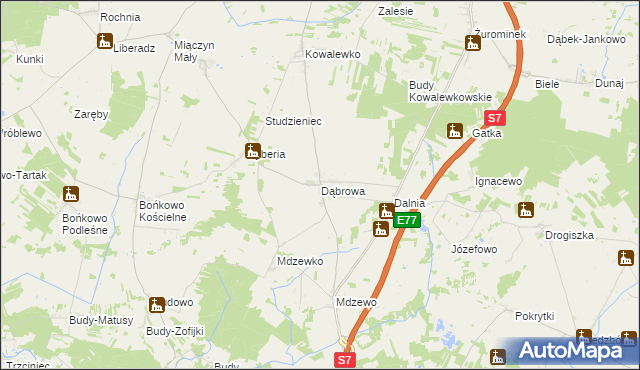 mapa Dąbrowa gmina Strzegowo, Dąbrowa gmina Strzegowo na mapie Targeo