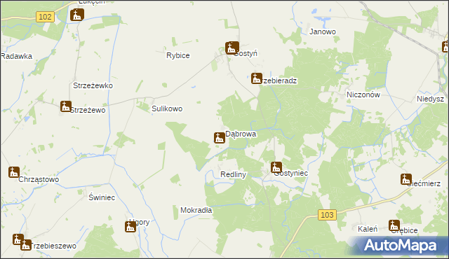 mapa Dąbrowa gmina Świerzno, Dąbrowa gmina Świerzno na mapie Targeo