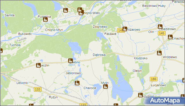 mapa Dąbrowa gmina Wronki, Dąbrowa gmina Wronki na mapie Targeo