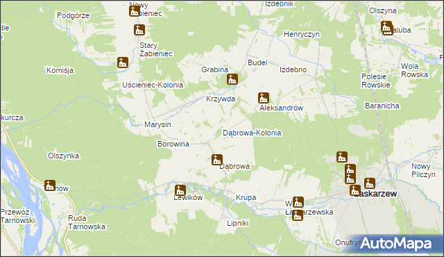 mapa Dąbrowa-Kolonia gmina Łaskarzew, Dąbrowa-Kolonia gmina Łaskarzew na mapie Targeo