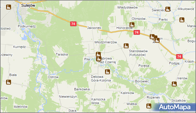 mapa Dąbrowa nad Czarną, Dąbrowa nad Czarną na mapie Targeo