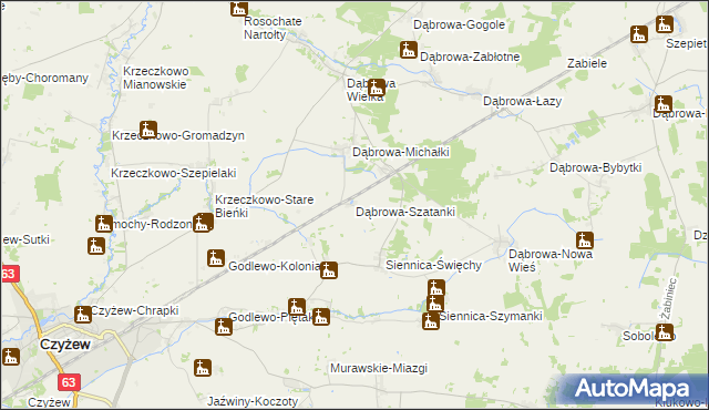 mapa Dąbrowa-Szatanki, Dąbrowa-Szatanki na mapie Targeo