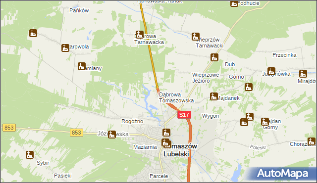 mapa Dąbrowa Tomaszowska, Dąbrowa Tomaszowska na mapie Targeo