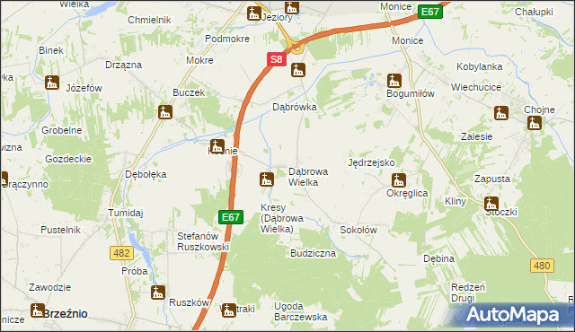 mapa Dąbrowa Wielka gmina Sieradz, Dąbrowa Wielka gmina Sieradz na mapie Targeo